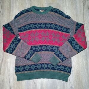 Vintage ALPS Men's XL Multi Color Nordic Fair Isle Sweater Wool Blend
